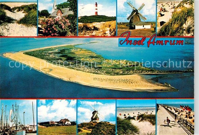 Amrum Fliegeraufnahme Leuchtturm Windmuehle Hafen Strand