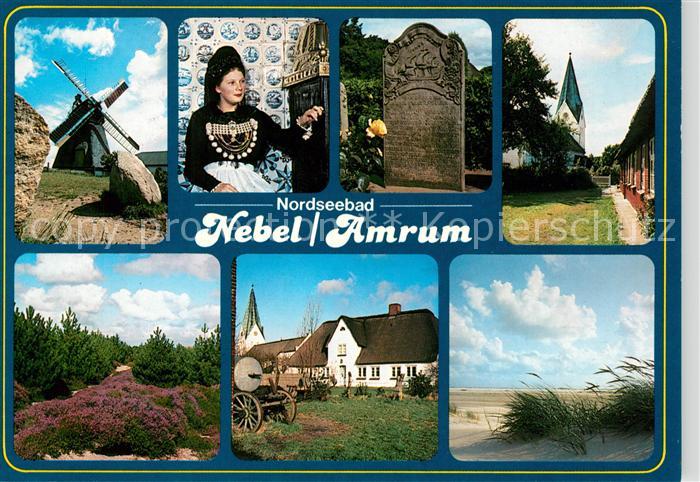 Nebel Amrum Trachten Windmuehle Wattenmeer Kirche Heide