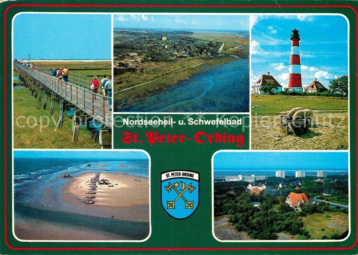 Peter-Ording St Fliegeraufnahme Seebruecke Sandbank Leuchtturm