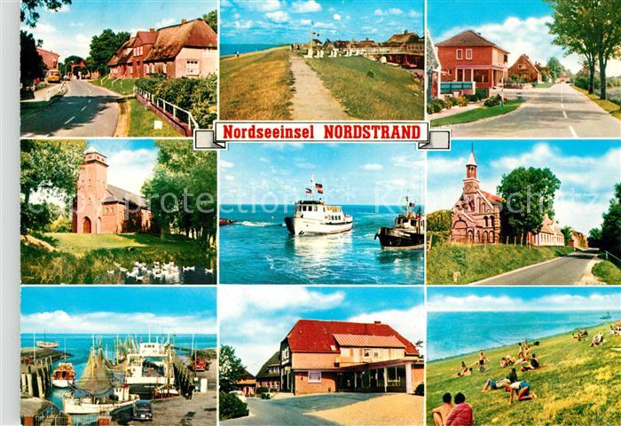 Nordstrand Kirche Faehrschiff Hafen Damm