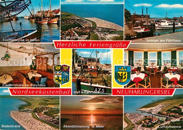 Neuharlingersiel Fliegeraufnahme Badestrand Abendstimmung Hafen Anleger Fischerb