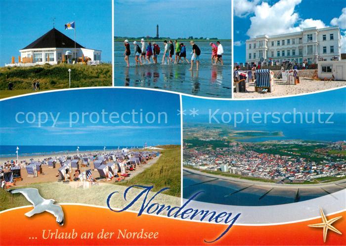 Norderney Nordseebad Fliegeraufnahme Strandkoerbe Wattwanderung