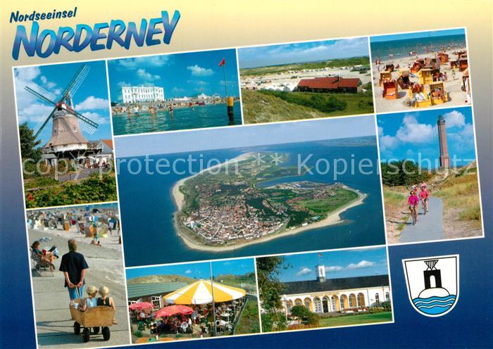 Norderney Nordseebad Fliegeraufnahme Muehle Bollerwagen Leuchtturm Strand