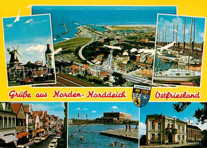 Norddeich Ostfriesland Windmuehle Fliegeraufnahme Hafen Ortsansicht