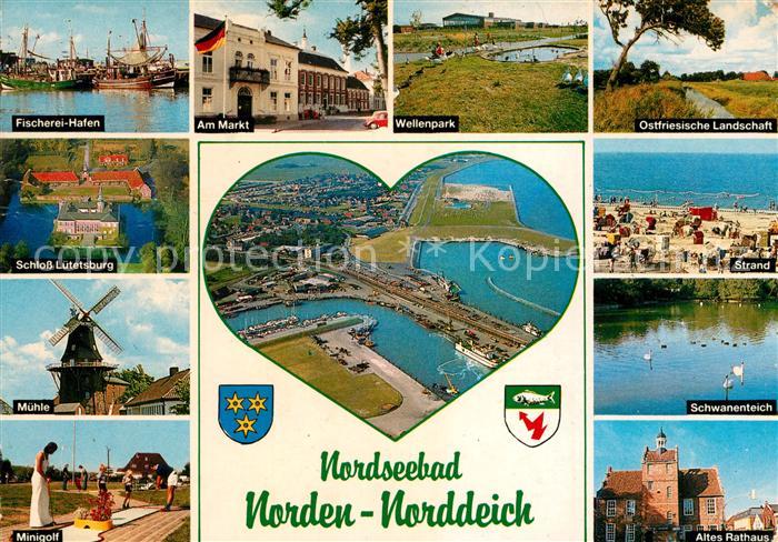 Norddeich Ostfriesland Fischerei Hafen Markt Wellenpark Muehle Schloss Luetetsbu