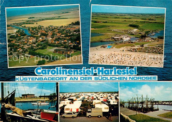 Carolinensiel-Harlesiel Ostfriesland Fliegeraufnahme Strand Campingplatz Hafen