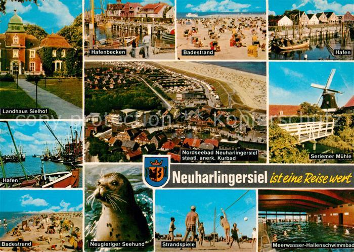 Neuharlingersiel Landhaus Sielhof Hafenbecken Badestrand Hafen Meerwasser Hallen