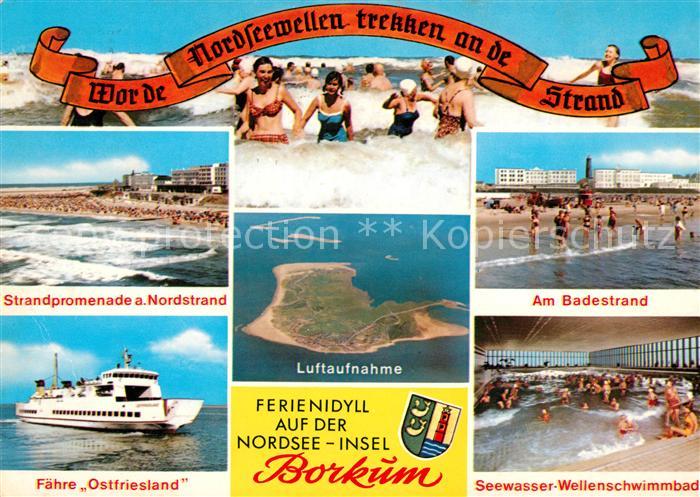 Borkum Fliegeraufnahme Strandpromenade Badestrand Faehre Ostfriesland