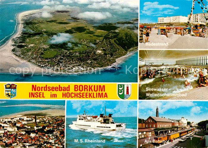 Borkum Fliegeraufnahme Seewasser Wellenschwimmbad MS Rheinland Bahnhof