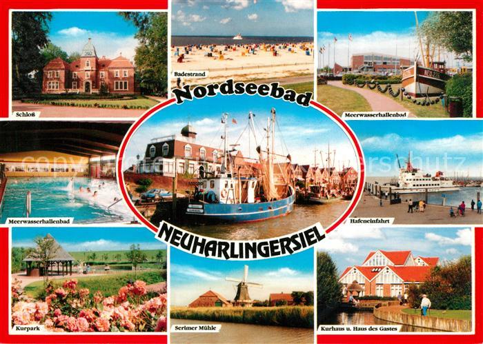 Neuharlingersiel Schloss Meerwasserwellenbad Hafeneinfahrt Kurhaus Haus des Gast