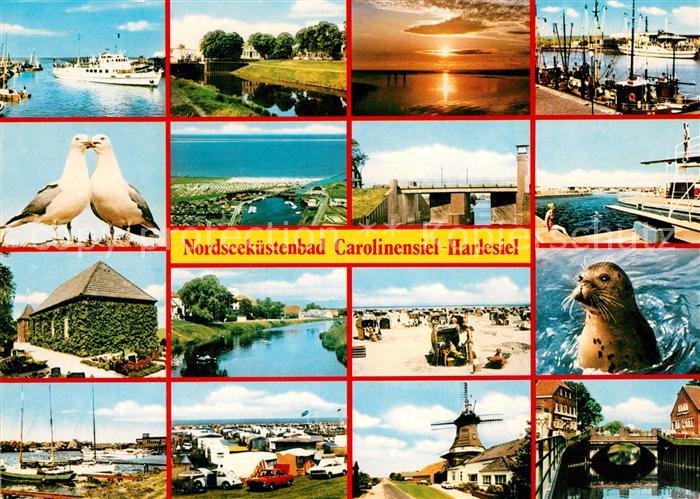 Carolinensiel-Harlesiel Ostfriesland Hafen Faehrschiff Strand Muehle Campingplat