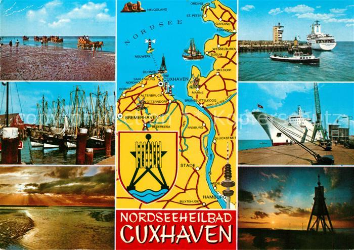 Cuxhaven Nordseebad Panoramakarte Wattfahrt Hafen Kugelbake