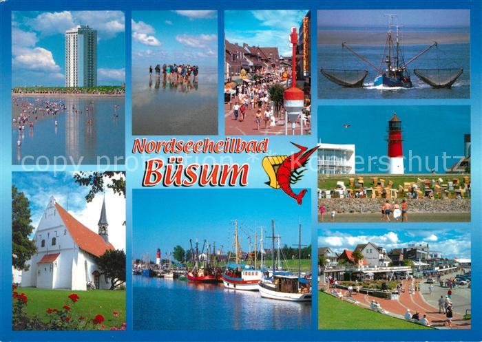 Buesum Nordseebad Leuchtturm Strand Hafen Kirche Promenade Fischkutter
