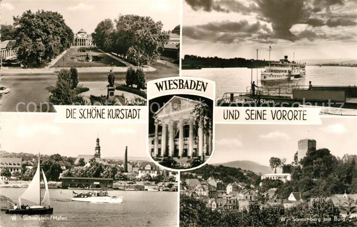 Wiesbaden Rheinpartie Hafen Kurhaus Sonnenberg mit Burg