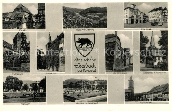 Eberbach Neckar Pfarrhof Pulverturm Blauer-Hut Rosenturm Haspeltur Markt