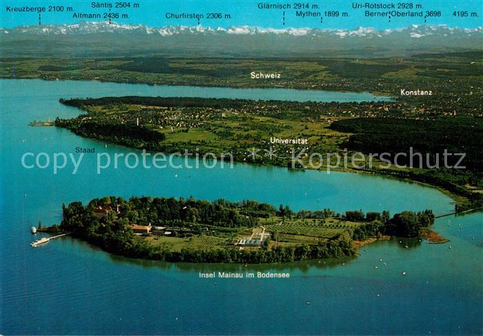 Insel Mainau Fliegeraufnahme mit Staad Bodensee Konstanz Alpenkette