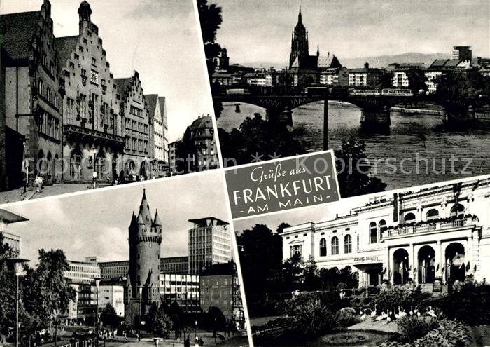 Frankfurt Main Roemer Mainufer Eschenheimer-Turm Flamingos am Zoo