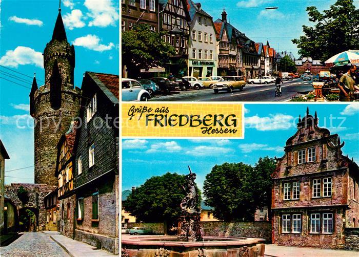 Friedberg Hessen Adolfsturm Kaiserstrasse mit Blick zur Burg Schloss Brunnen