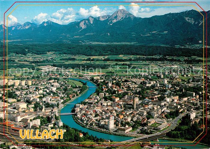 Villach Kaernten gegen Mittagskogel Alpenpanorama Fliegeraufnahme