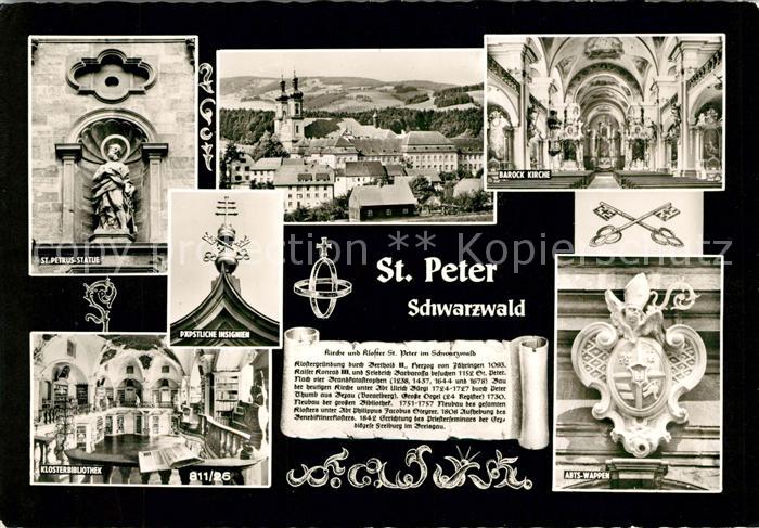 St Peter Schwarzwald St Petrus Statue Kloster Bibliothek Barock Kirche Abtswappe