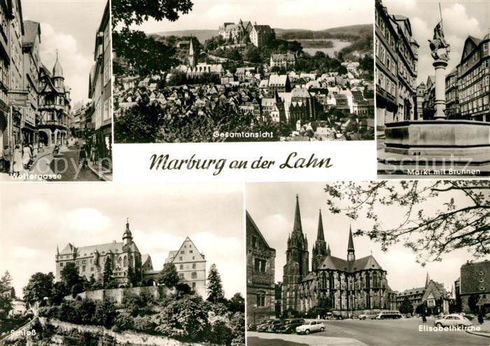 Marburg Lahn Gesamtansicht mit Schloss Wettergasse Markt Brunnen Elisabethkirche