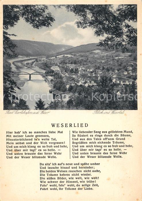 Bad Karlshafen Panorama Blick ins Wesertal Weserlied Kupfertiefdruck