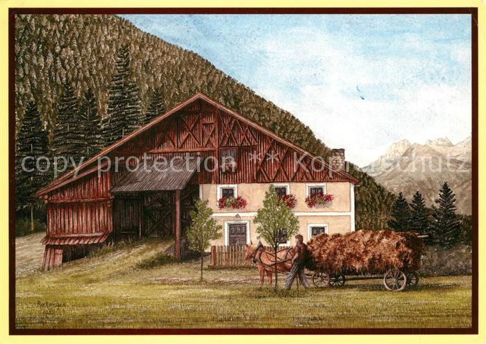 Laengenfeld Oetztal Motiv aus oesterreich Bauer bei der Heuernte Kuenstlerkarte