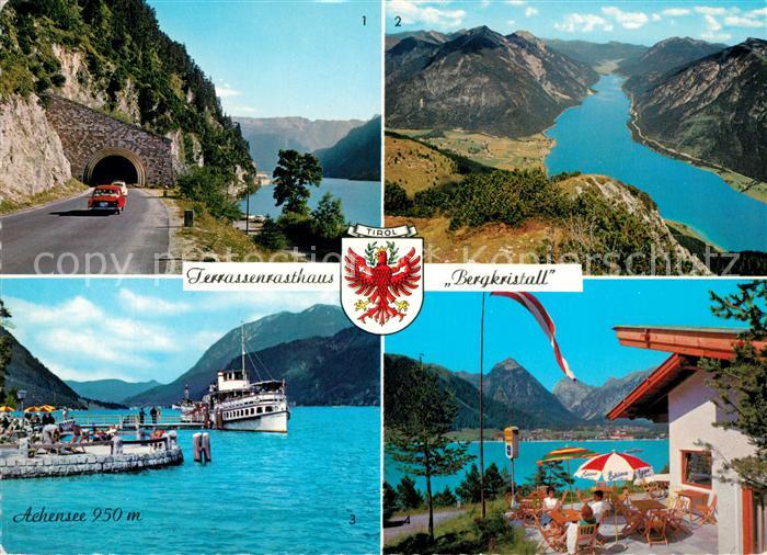 Achensee Terrassenrasthaus Bergkristall Seehoftunnel Dampfer Landungssteg