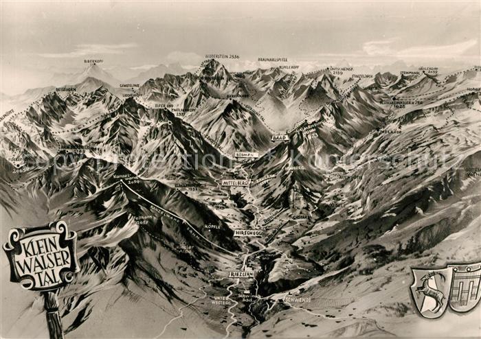 Kleinwalsertal Vorarlberg Panoramakarte mit Riezlern Hirschegg und Mittelberg
