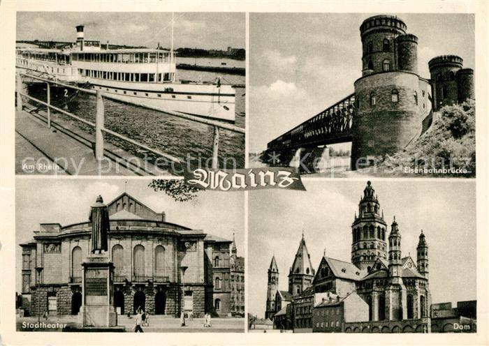 Mainz Rhein Fahrgastschiff Eisenbahnbruecke Stadttheater Dom