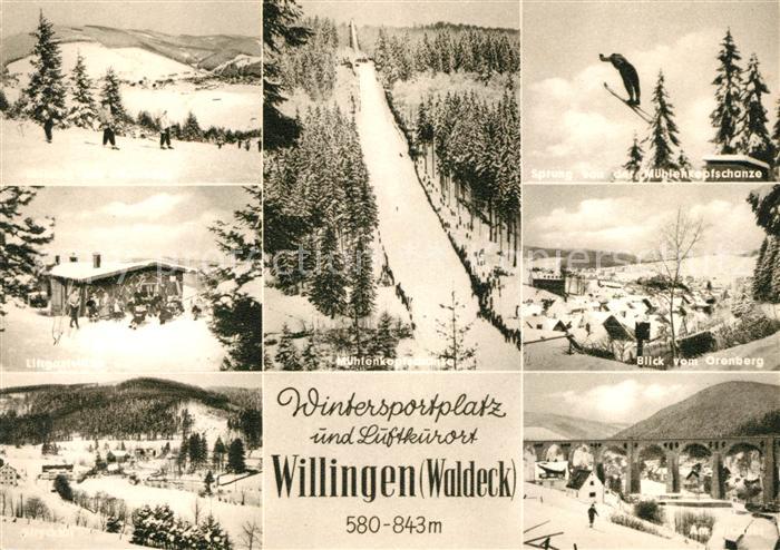Willingen Sauerland Wintersportplatz Sprungschanzen Blick vom Orenberg Viadukt