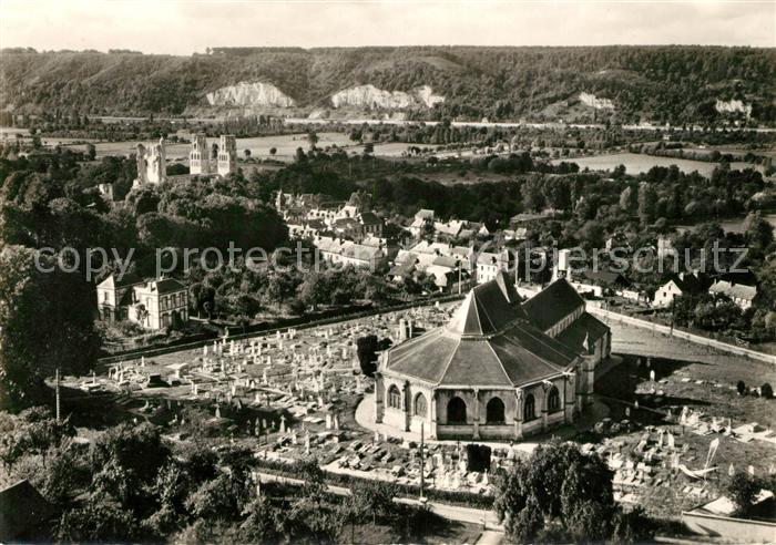 Jumieges Vue aerienne Eglise et au Font l’Abbaye MH