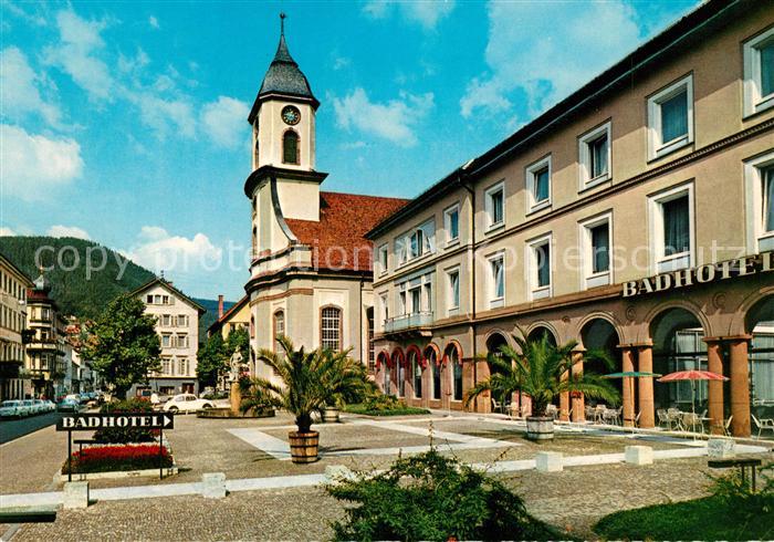 Wildbad Schwarzwald Kurplatz mit Badhotel und ev Stadtkirche