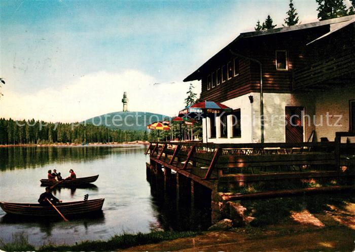 Fichtelberg Oberwiesenthal Fichtelsee mit Schneeberg Rasthaus Seeblick