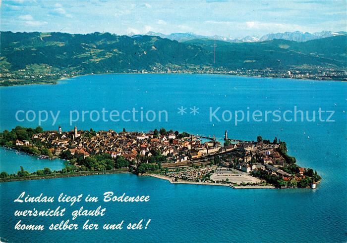 Lindau Bodensee Halbinsel mit Blick auf Bregenz und Vorarlberger Hochgebirge Fli