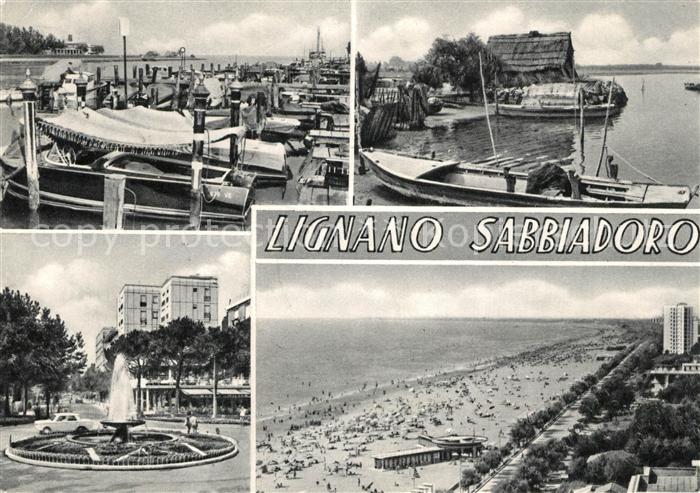 Lignano Sabbiadoro Hafen Bootshaus Strand Brunnen