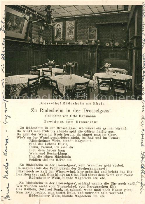 Ruedesheim Rhein Gaststaette Drosselhof Drosselgasse Gedicht von Otto Hausmann