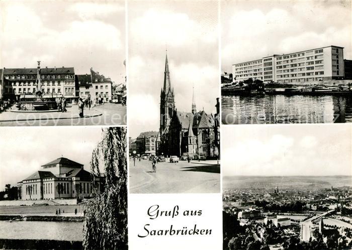 SAARBRueCKEN Saarland Brunnen Johanniskirche Stadtpanorama Wohnblock Stadttheate