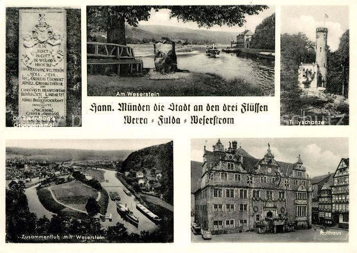 Hann. Muenden Dr Eisenbarts Grabdenkmal Zusammenfluss von Werra und Fulda zur We