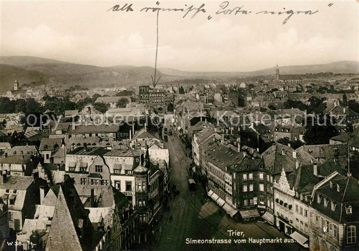 Trier Stadtpanorama Simeonstrasse vom Hauptmarkt aus Trinks Postkarte