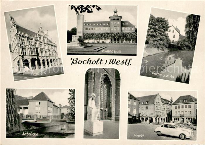 Bocholt Westfalen Rathaus Bruecke Fluss Aa Markt Statue Gymnasium
