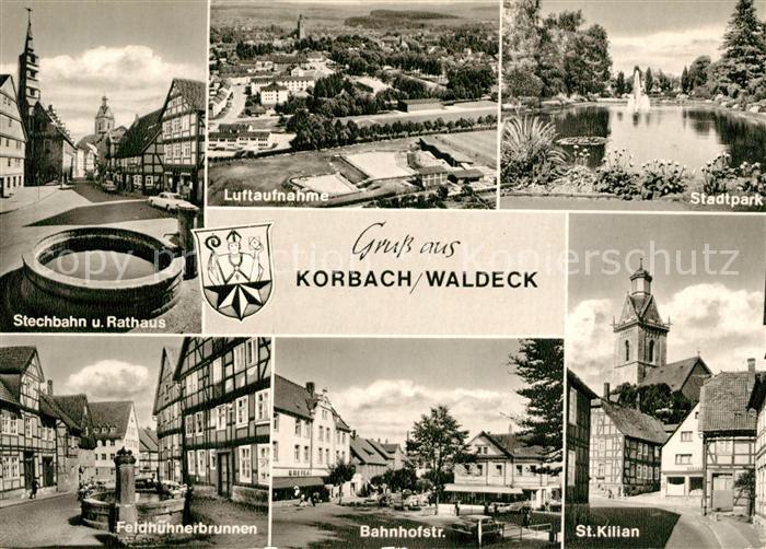 Korbach Stechbahn Rathaus Feldhuehnerbrunnen Bahnhofstrasse St Kilian Kirche Sta