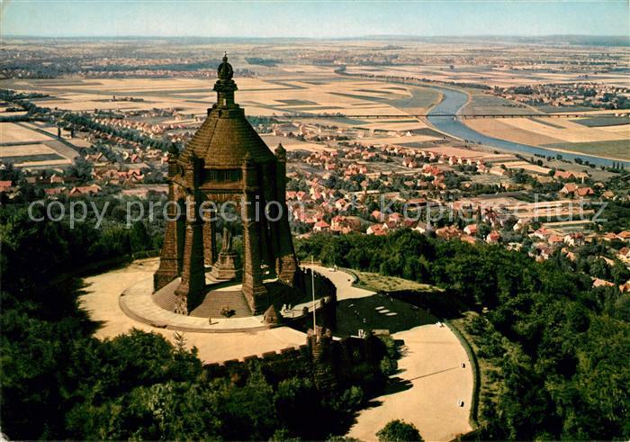 Porta Westfalica Fliegeraufnahme mit Kaiser Wilhelm Denkmal
