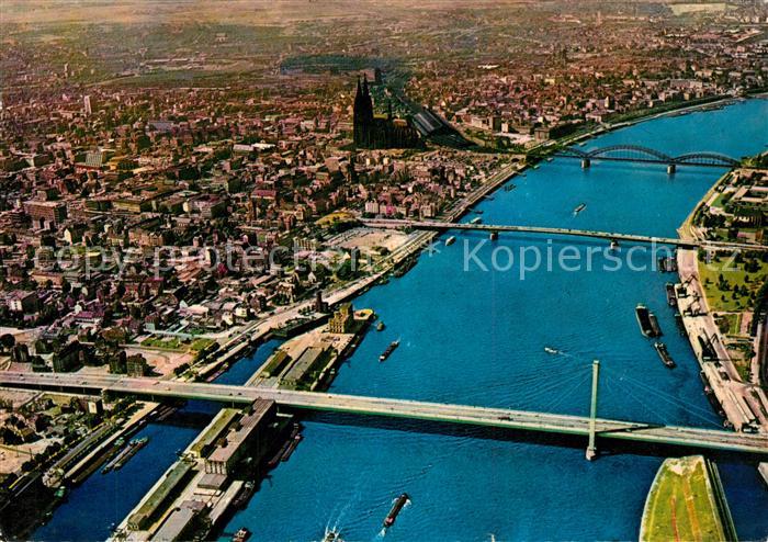 Koeln Rhein Fliegeraufnahme mit Severinsbruecke Deutzer Bruecke Hohenzollernbrue