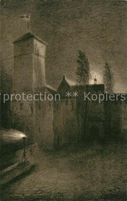 Nuernberg Burgeingang Mondschein Kuenstlerkarte