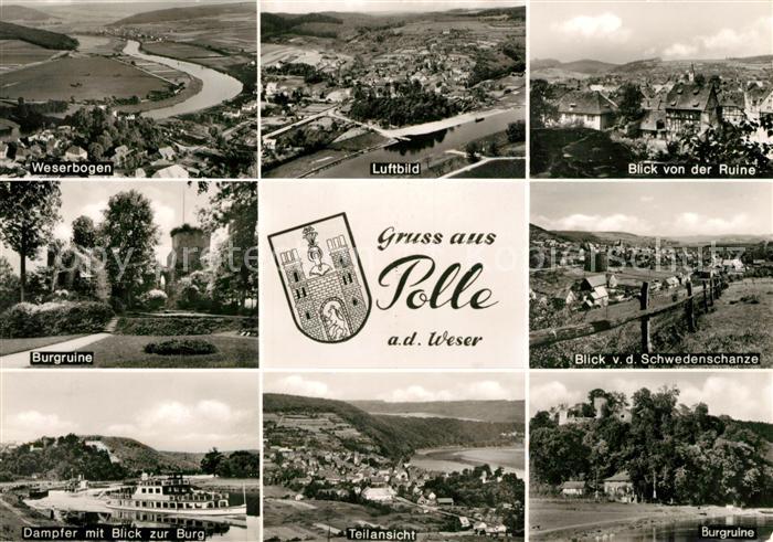 Polle Fliegeraufnahme Weserbogen Dampfer Burgruine Panorama