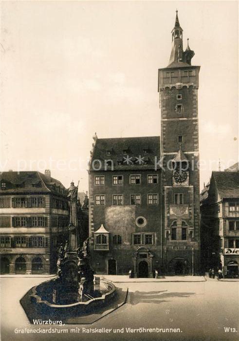 Wuerzburg Grafeneckartturm Ratskeller Vierroehrenbrunnen