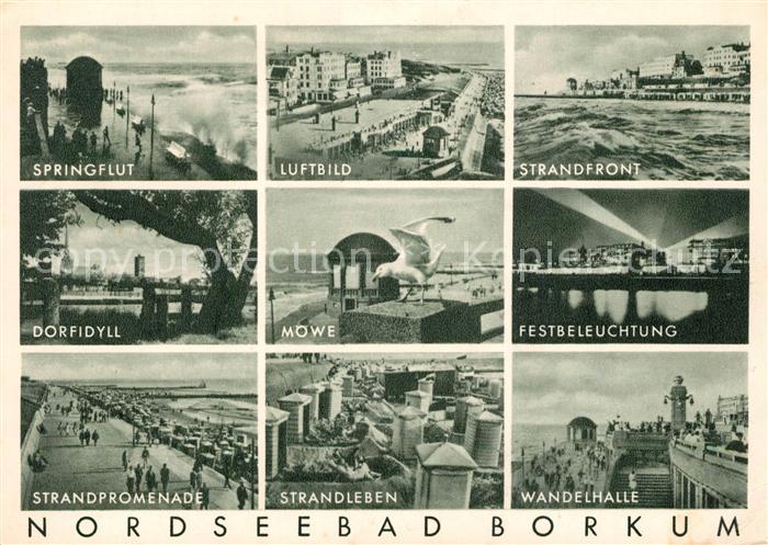 Borkum Springflut Strandfront Doridyll Moewe Wandelhalle Festbeleuchtung