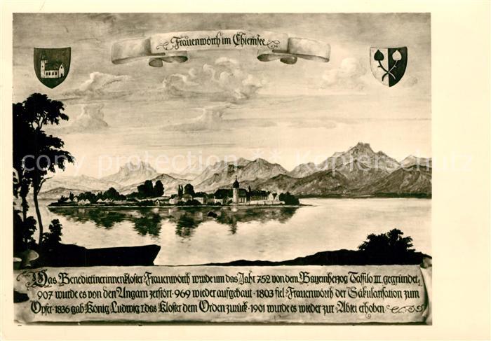 Frauenwoerth Chiemsee Benediktinerkloster Kuenstlerkarte Mueller Graf