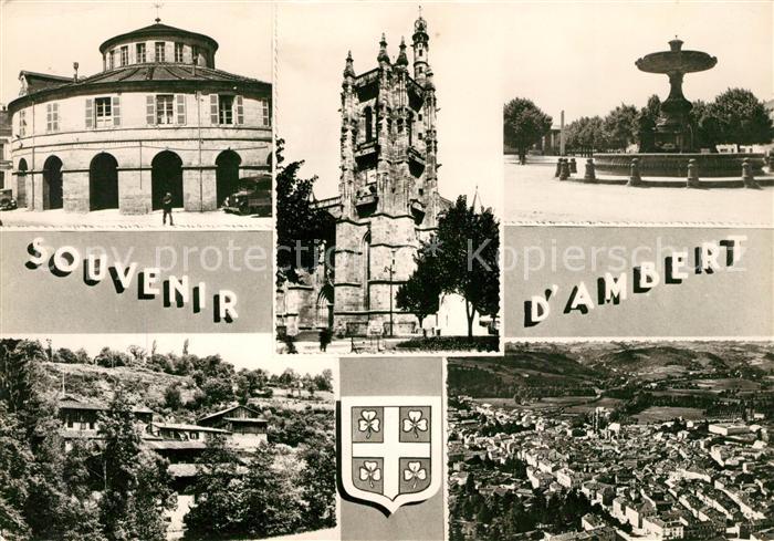 Ambert Fliegeraufnahme Kirche Brunnen Rathaus